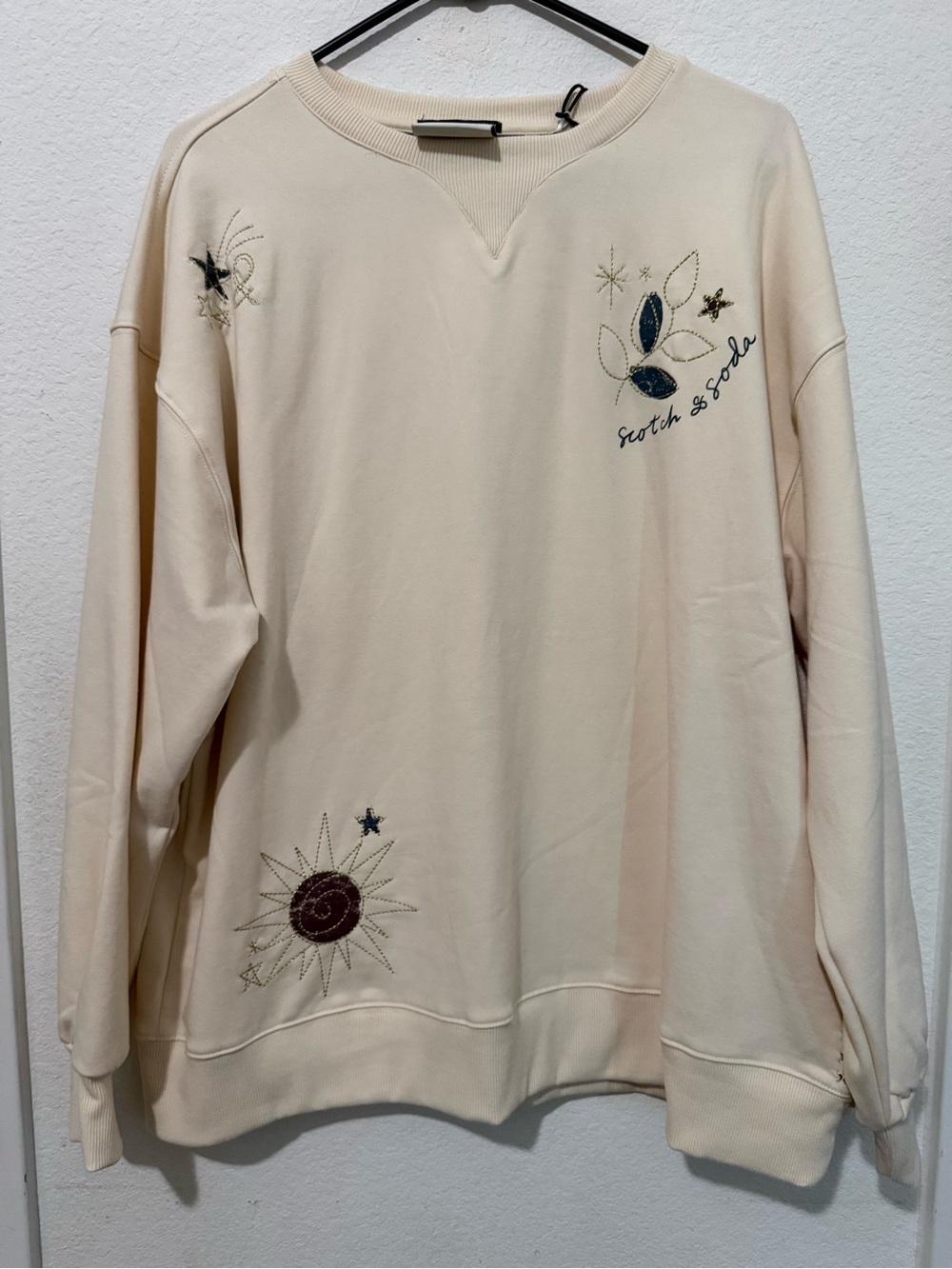 Scotch & Soda Cream Pullover Sweatshirt with Ribbed Neck